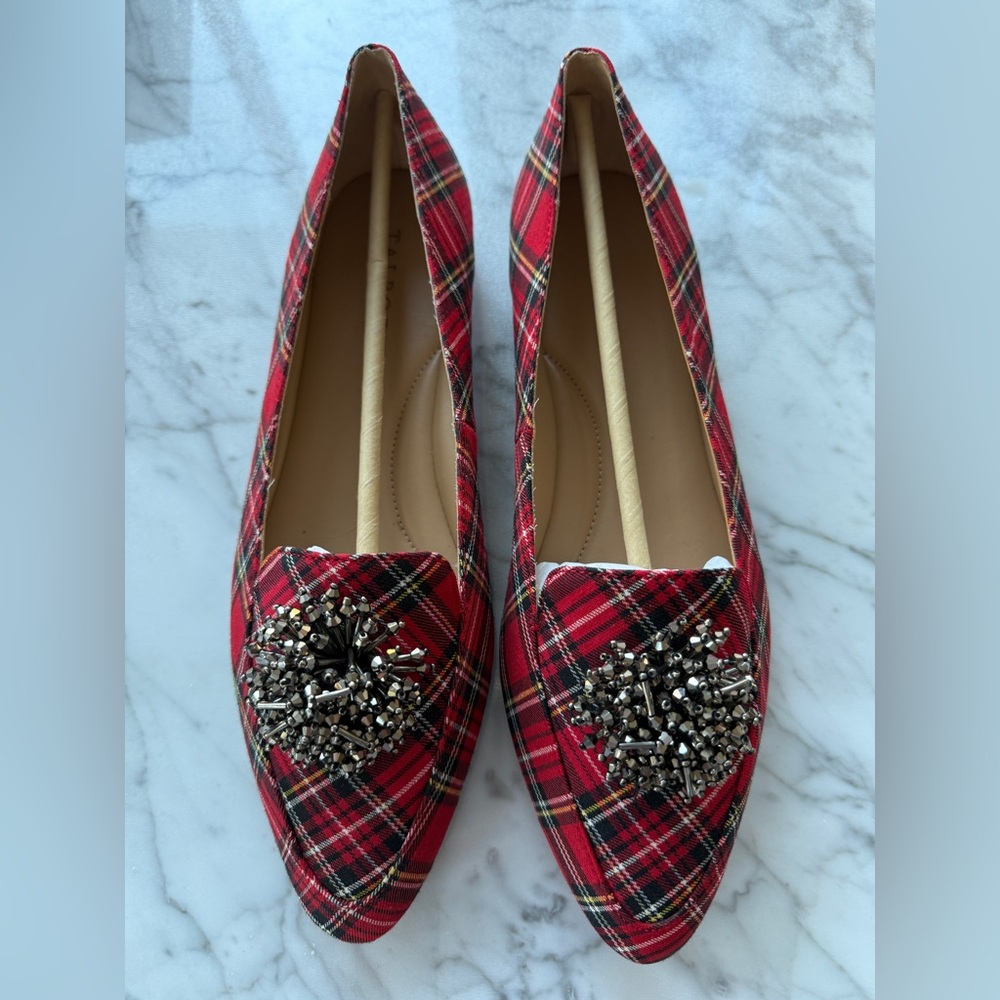 Talbots Red Tartan Loafers with Sparkle Detail